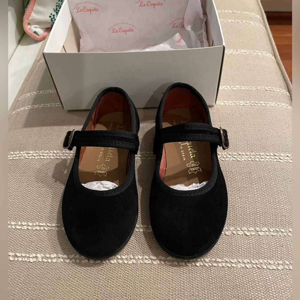 La Coqueta Black Suede Girl Mary Jane Shoes